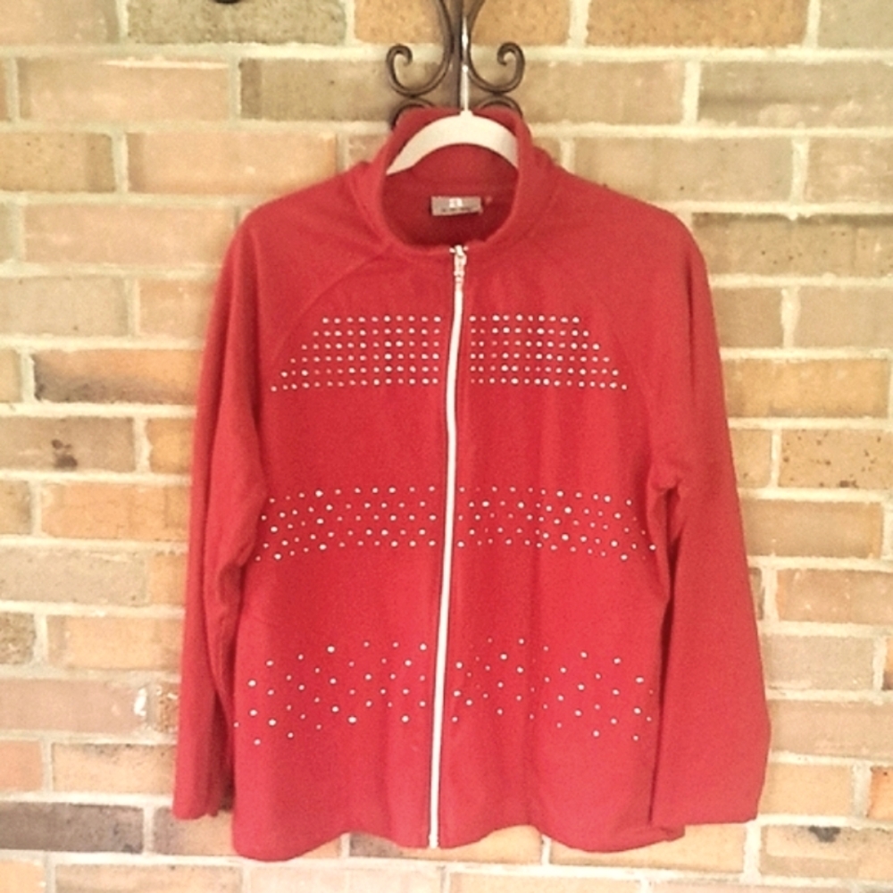 Red Women's Size XL Sparkle Studded Zip Up Jacket By "a" Ac-tiv-ology.